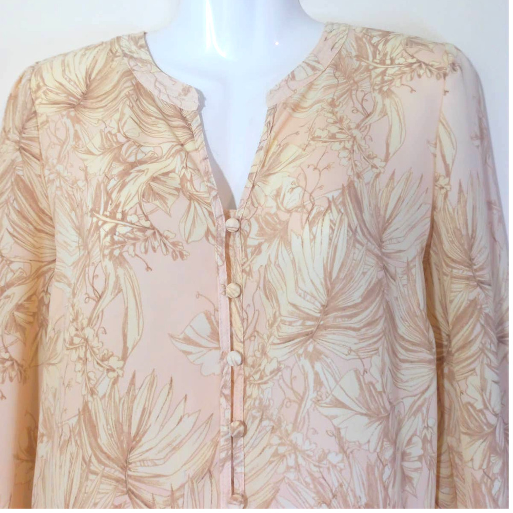 Cynthia Rowley Size M Floral Neutral Tan Beige Long Sleeve Button Up Blouse Work - Picture 2 of 8